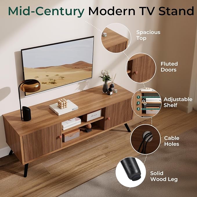 COMHOMA TV Stand for Living Room, Mid Century Modern Entertainment Center for - Image 4
