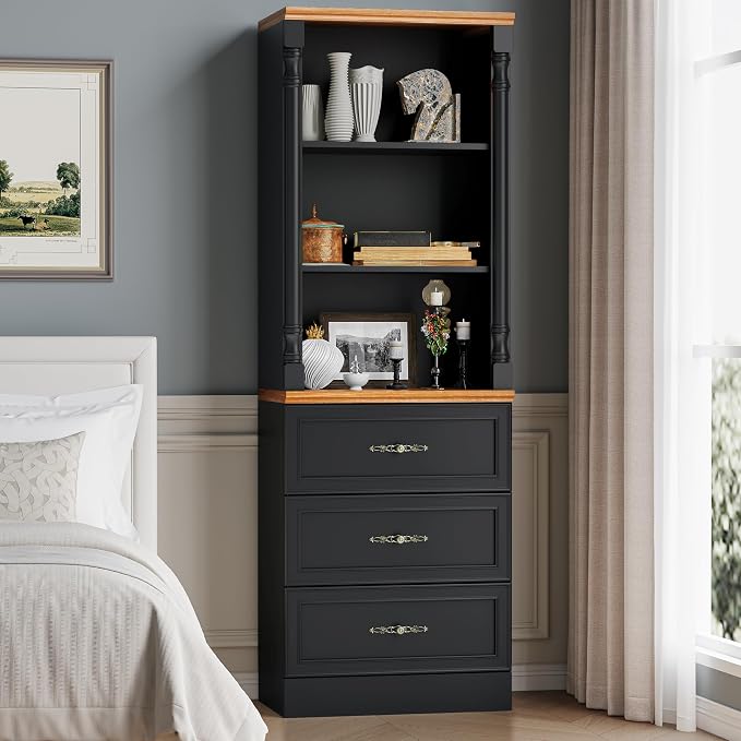Bookshelf with Drawers, Floor Standing Display Storage Cabinet - Image 7