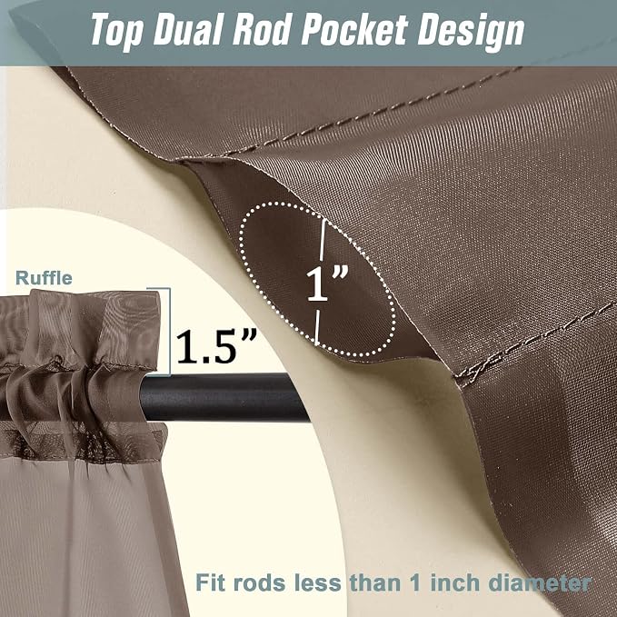 Chocolate Sheer Curtains for Window 72 inches Long 2 Panels Set, Soft Airy - Image 3