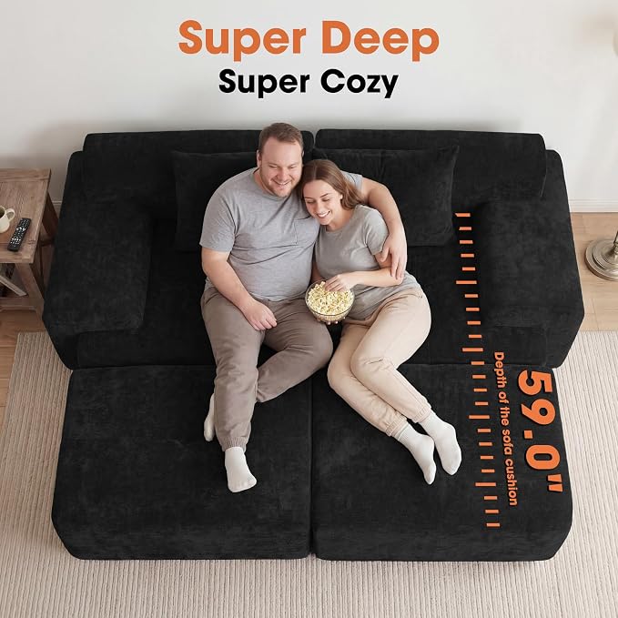 83.5" Boneless Loveseat with 2 Ottoman, Cloud Comfy Sofa Bed, Modular Sofa - Image 3