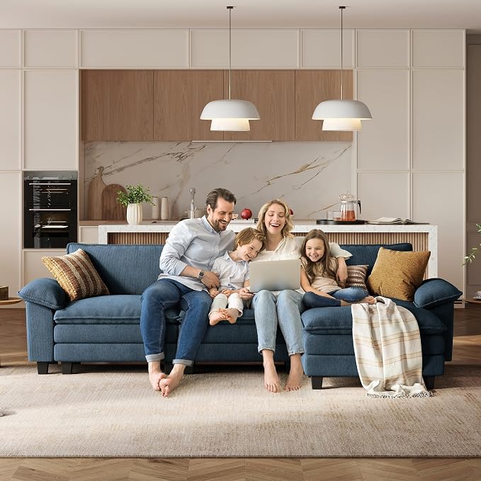 LINSY HOME 157" Modular U-Shaped Sectional Sofa, 4-Seat Corduroy Modern Cloud - Image 6