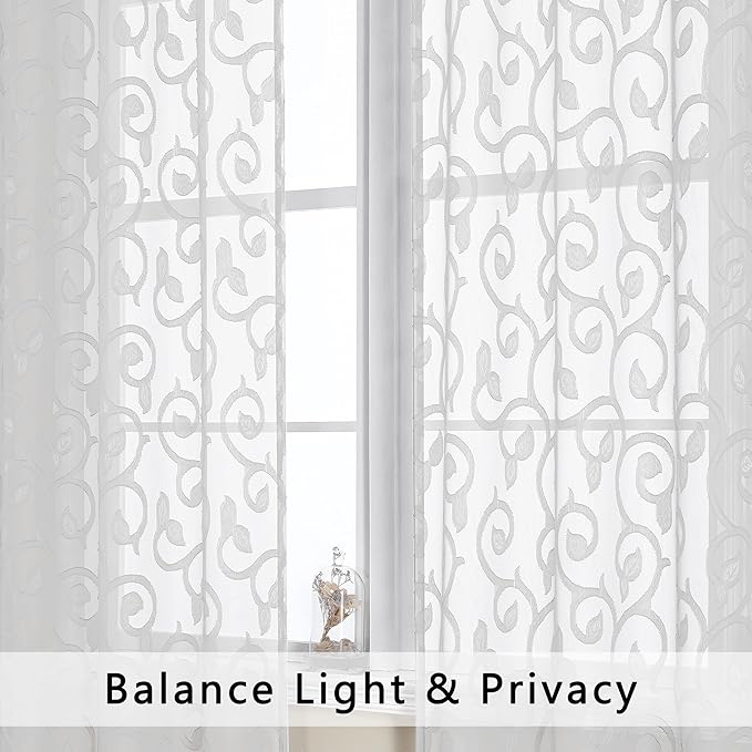 OWENIE Furman Sheer Curtains 72 inches Long 2 Panels Set, Light Filtering Top - Image 3