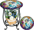 Cinnvoice Outdoor Side Table Round Small Mosaic Patio Accent Indoor End Plant by Cinnvoice