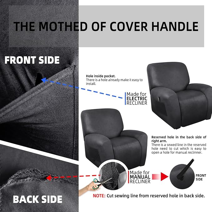 ANARACHON Recliner Chair Covers Leather Like, 4 Pieces Recliner Cover - Image 6