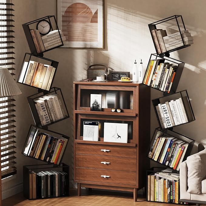 5-Tier Metal Geometric Bookshelf – Modern Narrow Floor Bookcase, Space-Saving - Image 5