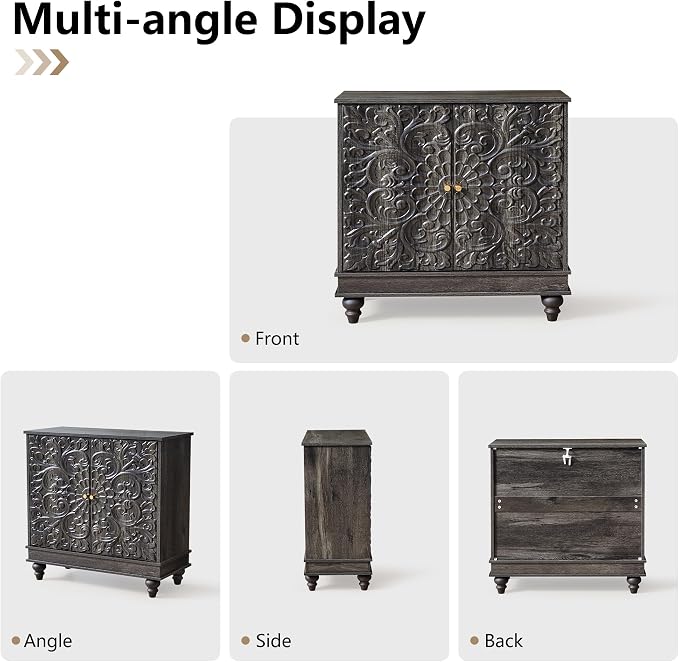 weselon Accent Cabinet Set of 2, Classic Carved Buffet Cabinet Storage Sideboard - Image 6
