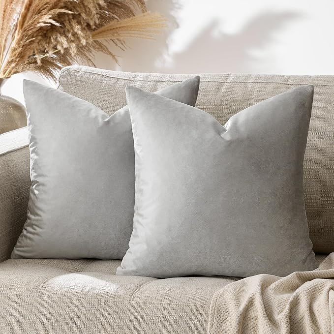 GIGIZAZA Pillow Covers 22x22 Silver Grey Set of 2 Velvet Square Throw Pillow - Image 9
