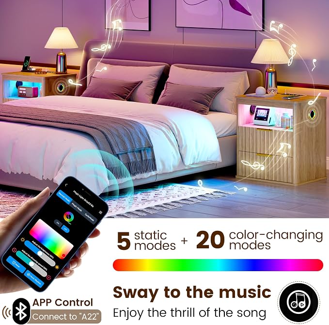 WOOVIVS Modern NightStand with Smart Human Sensor Lights, Bedside Table - Image 3