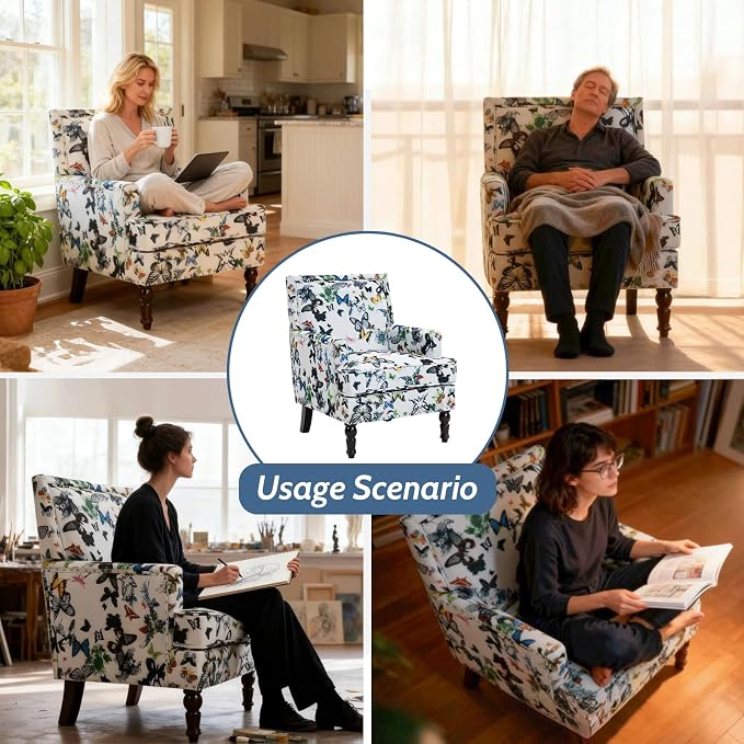 Butterfly Accent Chair, Floral Print Armchair - Image 6