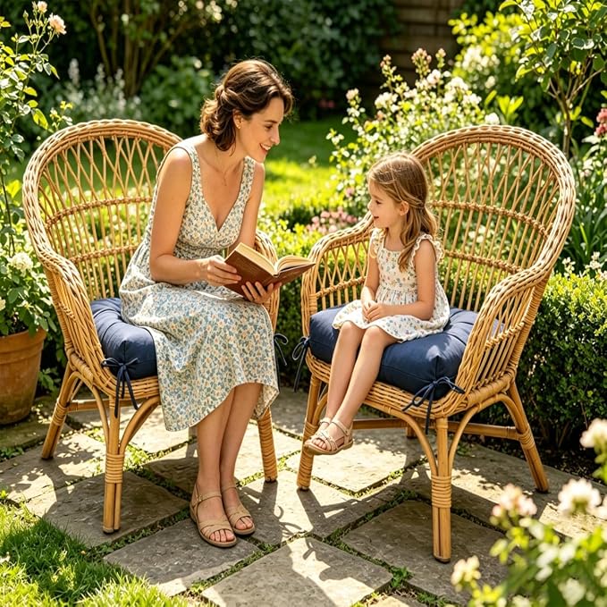 Set of 2 Outdoor Floral Square Seat Cushions Waterproof Patio Seat Pad Blue - Image 4