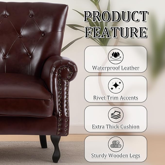 Modern Faux Leather Accent Chair, Upholstered Mid-Century Armchair - Image 7