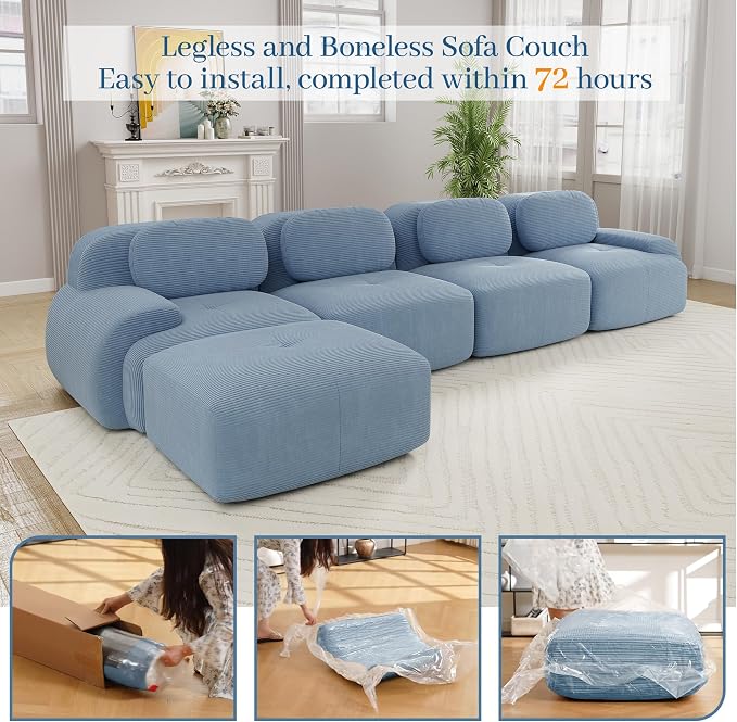 Boneless Sectional Couch, No Assembly Required, 152.7” L Shaped Modular Cloud - Image 9