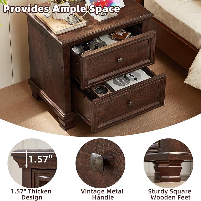 SAVOR LIFE Farmhouse Nightstand Set of 2, Rustic Low Nightstands - Image 6