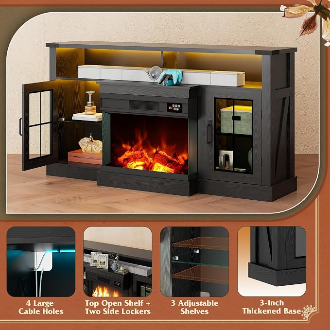 WLIVE 3-Sided Glass Electric Fireplace TV Stand - Image 8