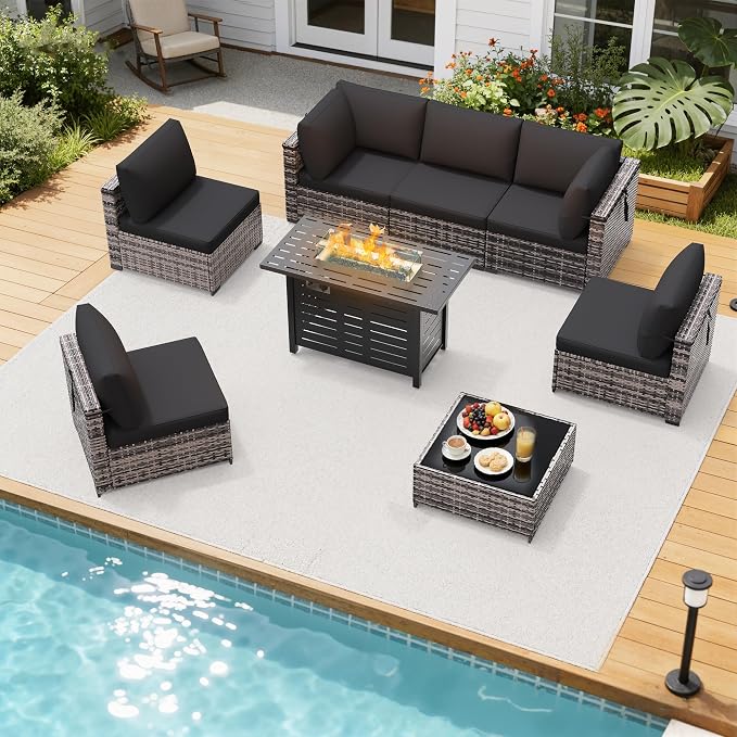 LOUVIXA 8 Piece Outdoor Patio Furniture Set, Outdoor Sectional Sofa - Image 3