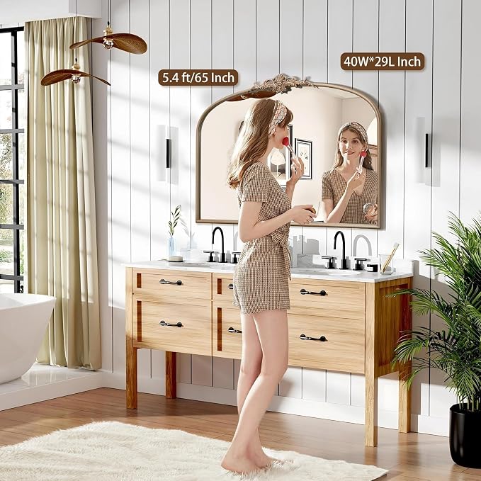 Besdomus Arched Vintage Gold Mirror: 40"x29" French Large Champagne Gold - Image 2