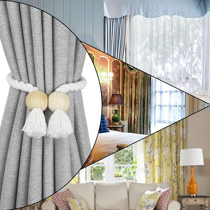 2 Pack Magnetic Curtain Tiebacks Cotton Hand Woven Tie Back Decorative Rope - Image 6