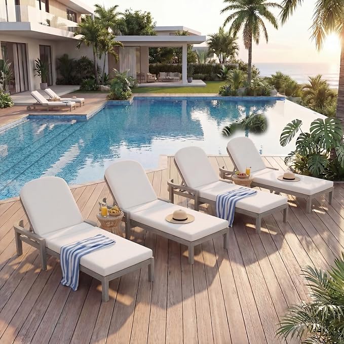 Outdoor Chaise Lounge Chair Set of 4, Patio Chaise Lounge Recliner by OwnMidcenzarQuality