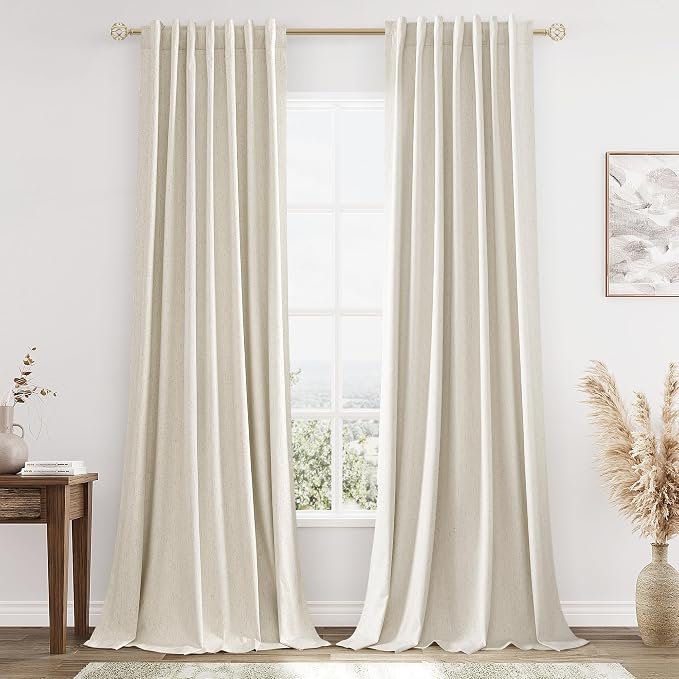 Guken 100% Blackout Linen Curtains 96 Inch Length 2 Panels Set by Guken