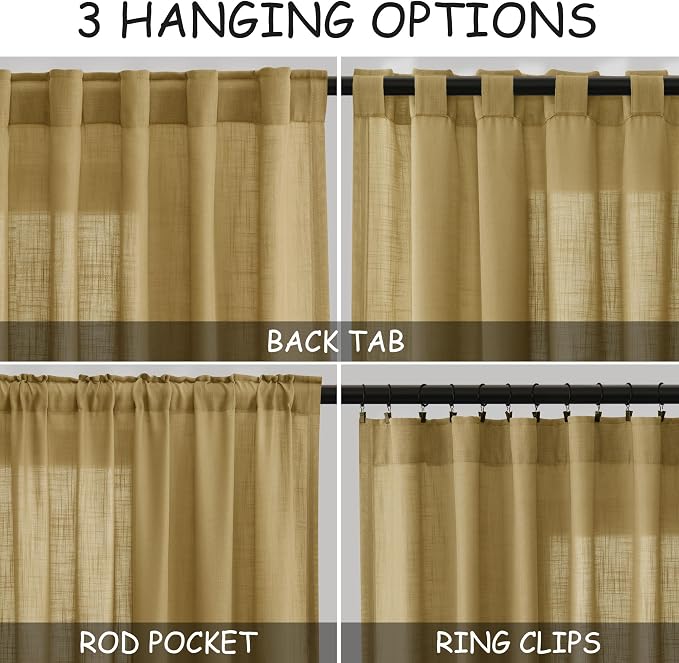 Nanspring Gold Linen Curtains 84 Inch Length 2 Panels Set - Image 2