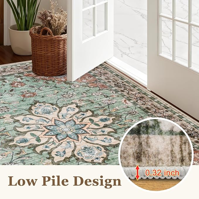 Area Rugs 10x14 Living Room Rug: Washable Rug Soft Vintage Distressed Floral - Image 9