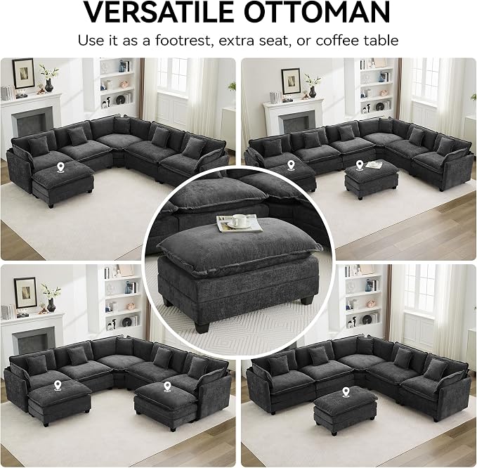 35‘’ Modern Chenille Cloud Sofa Ottoman, Rectangle Ottoman - Image 7