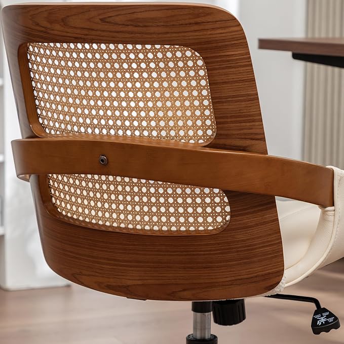 Home Office Desk Chair with Ergonomic Rattan Backrest, Walnut Crafts, Curved - Image 7