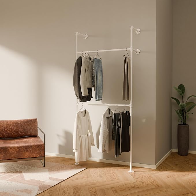 pamo Industrial Pipe Clothing Rack White Metal by pamo