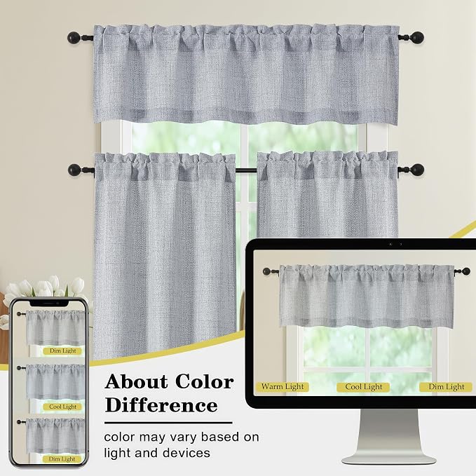 Valances for Windows, Light Filtering Faux Linen Textured Small Short Valance - Image 8