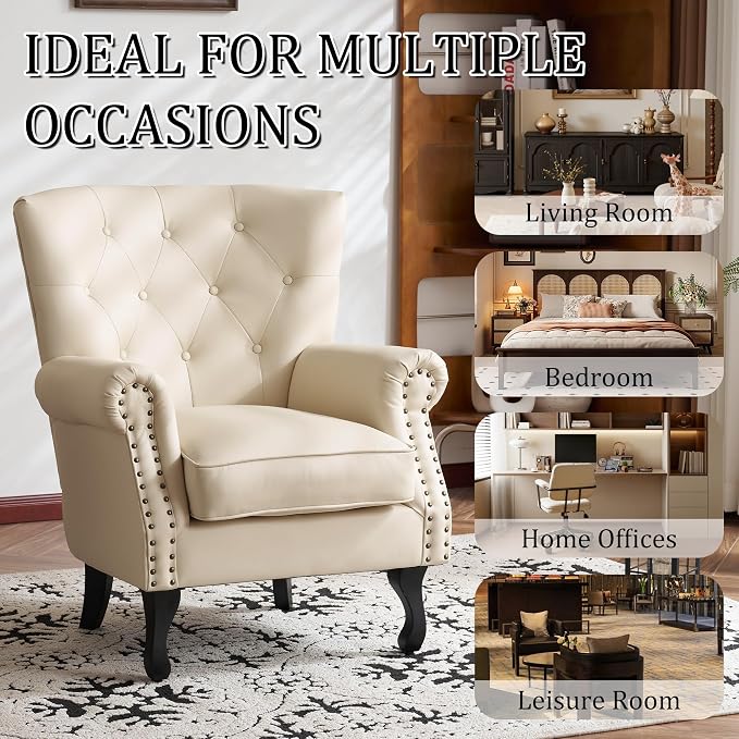 Modern Accent Chair Set of 2, PU Leather Armchair - Image 5