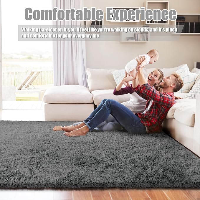 6x9 Fluffy Area Rug for Living Room, Shag Area Rugs for Bedroom, Deep Grey Soft - Image 6