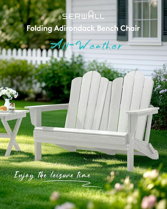 SERWALL Folding Adirondack Bench Set of 2, HDPE All-Weather Adirondack Loveseat - Image 2