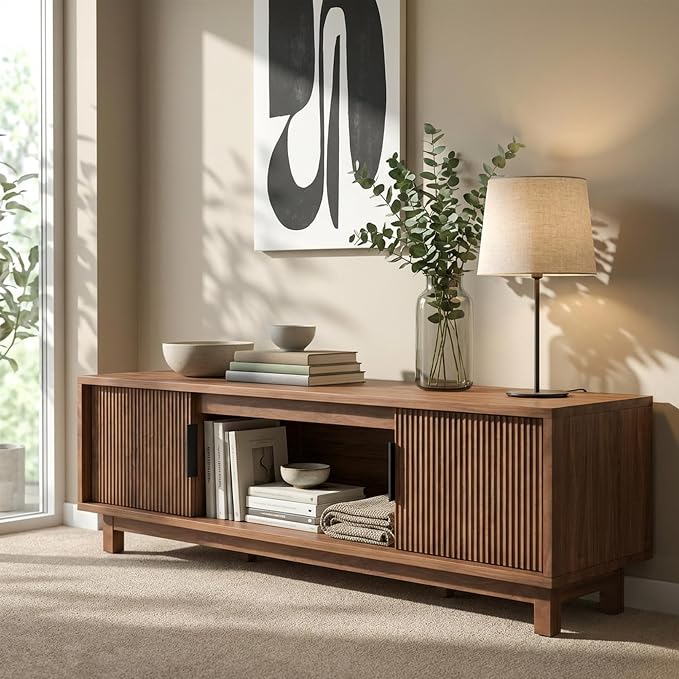 Alpen Fluted TV Stands for Living Room, Wood Television Media Cabinet for - Image 3