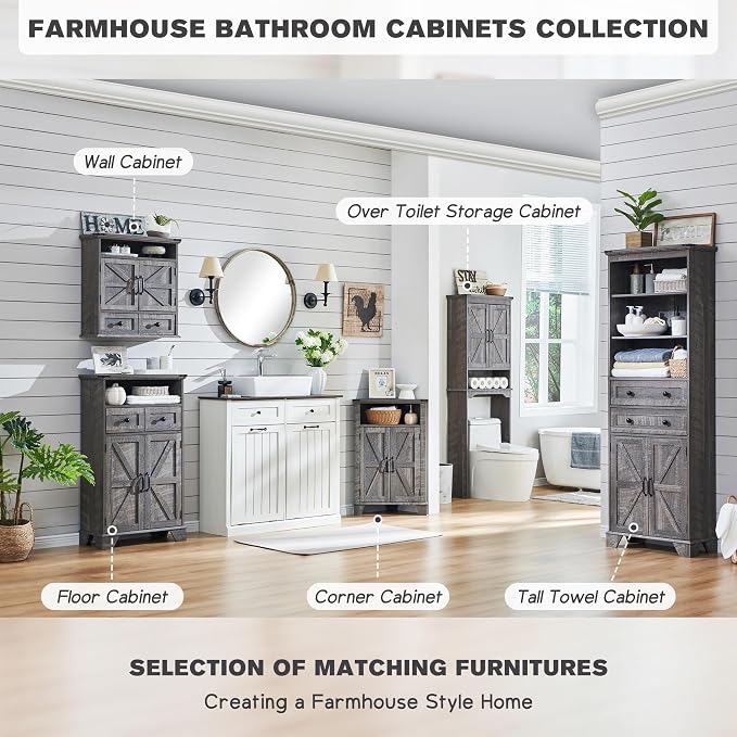 ACCOHOHO Over The Toilet Storage Cabinet, Farmhouse Bathroom Cabinet - Image 7