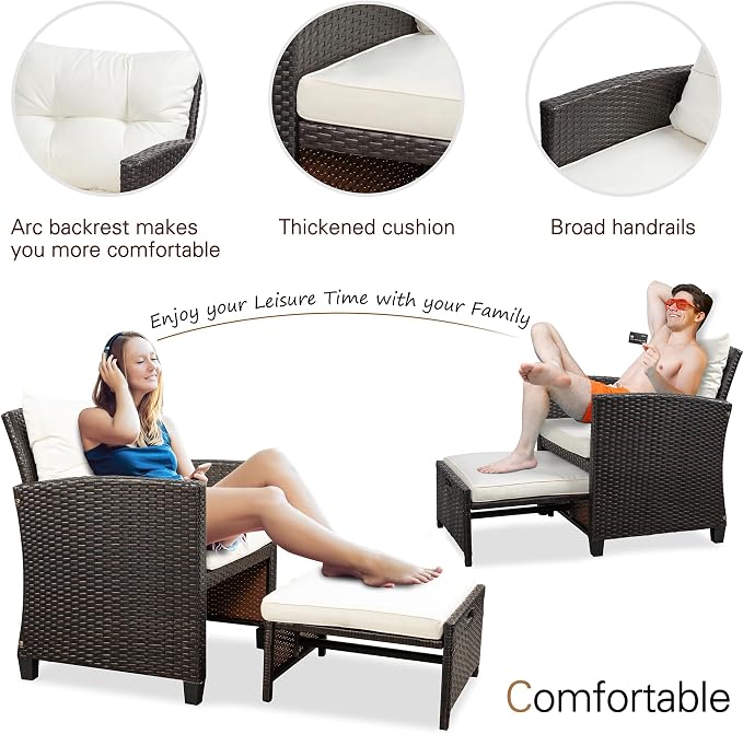 Vongrasig Patio Chair with Ottoman, 5 Pieces Patio Furniture Set Small Balcony - Image 6