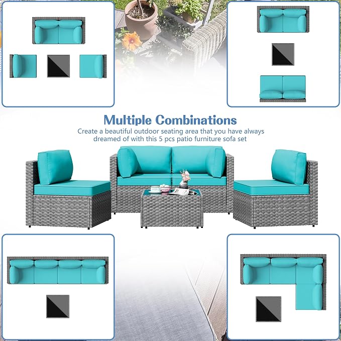 Shintenchi 5 Pieces Outdoor Patio Furniture Sets, Patio Sectional Sofa Couch - Image 7