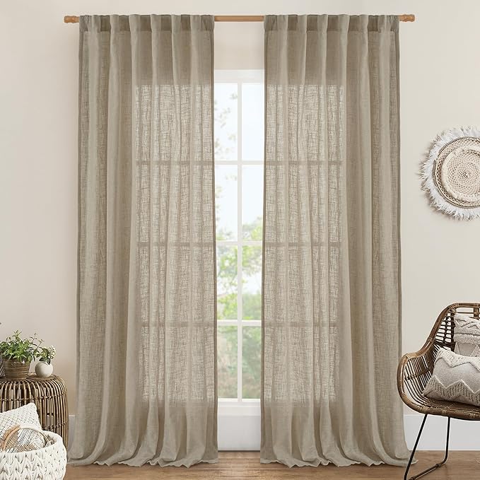 LAMIT Taupe Linen Curtains for Living Room 84 inch Length 2 Panels, Light by LAMIT