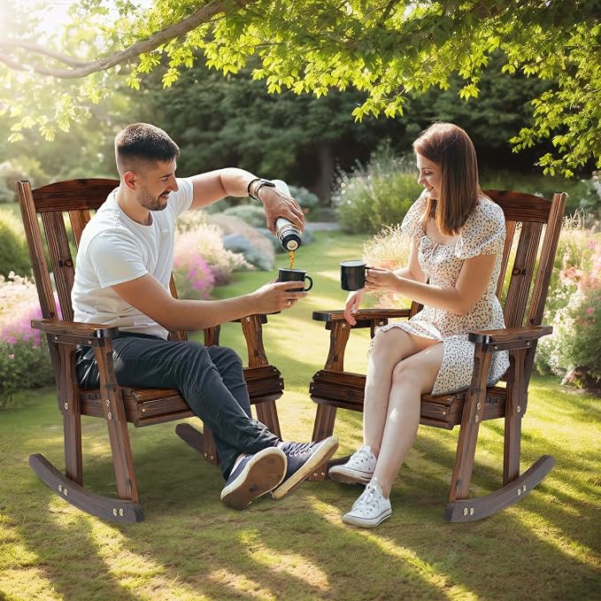 VINGLI Heavy Duty 600 LBS Outdoor Wooden Rocking Chair - Image 7