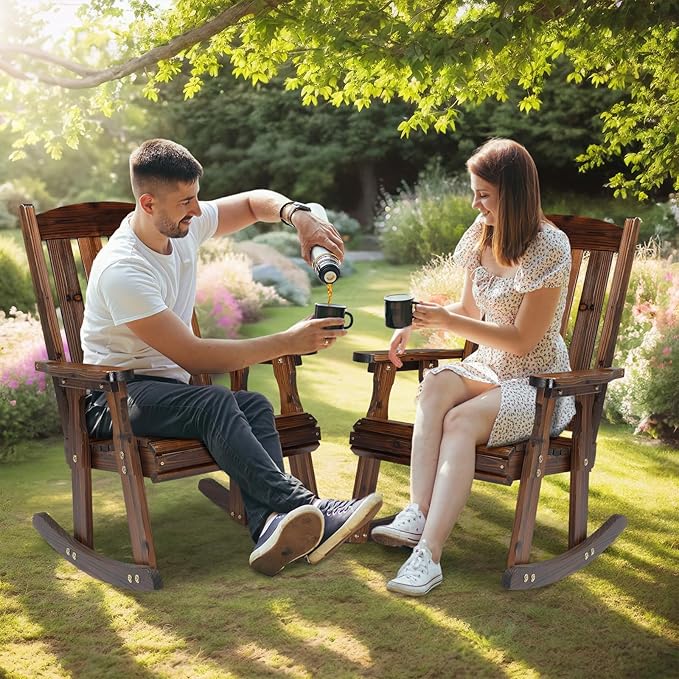 VINGLI Outdoor Rocking Chair, Heavy Duty 600 LBS Wooden Rocking Bench - Image 7