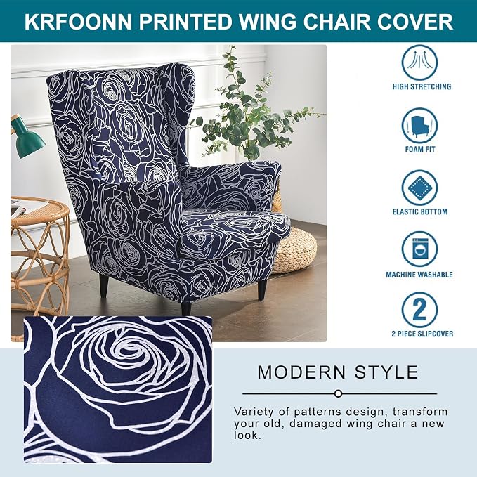 KRFOONN Wingback Chair Covers Slipcovers 2 Piece Stretch Wing Chair Covers - Image 4