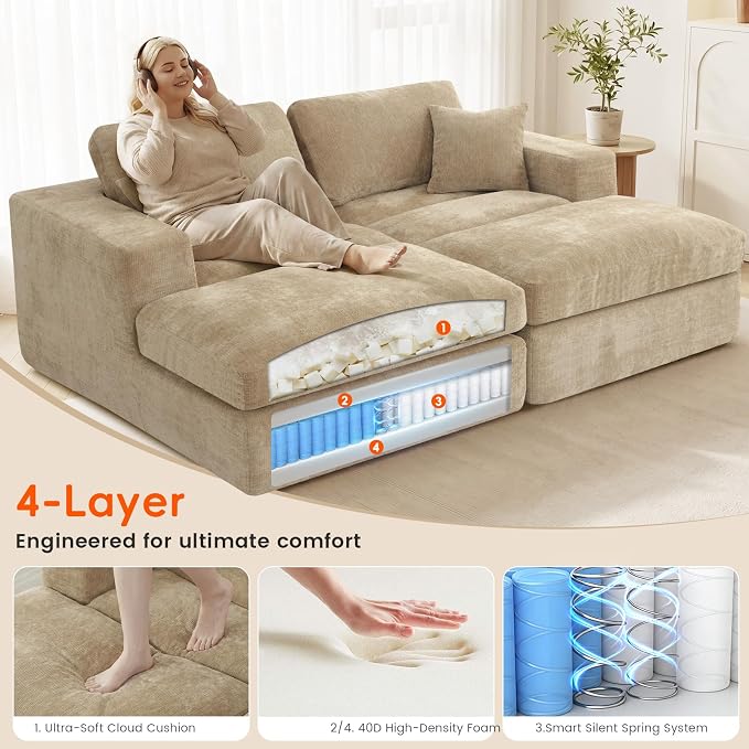 80.7" Oversized Double Chaise Lounge Chair Indoor, Cloud Boneless Sleeper Sofa - Image 6