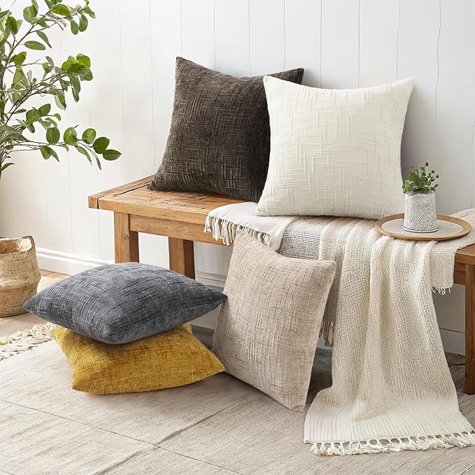 decorUhome Dark Brown Chenille Throw Pillow Covers 18x18 Set of 2 Textured Soft - Image 5