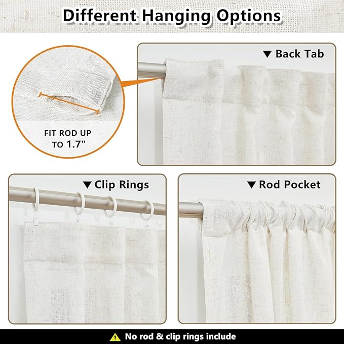 MYSKY HOME Farmhouse Kitchen Curtains 54 inches Long, Boho Curtain Panels - Image 3