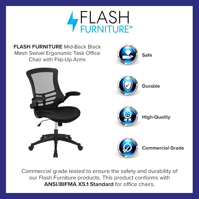 Flash Furniture Kelista Mid-Back Black Mesh Swivel Ergonomic Task Office Chair - Image 14
