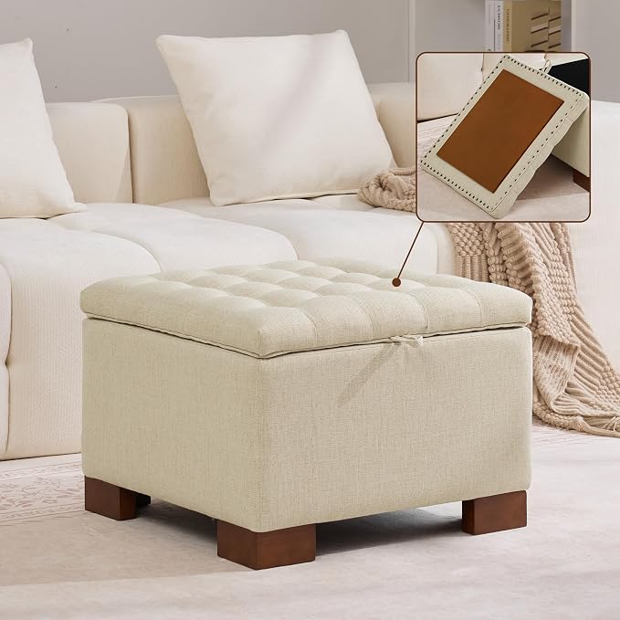 WUTUTUEE 24" Fabric Square Storage Ottoman by WUTUTUEE