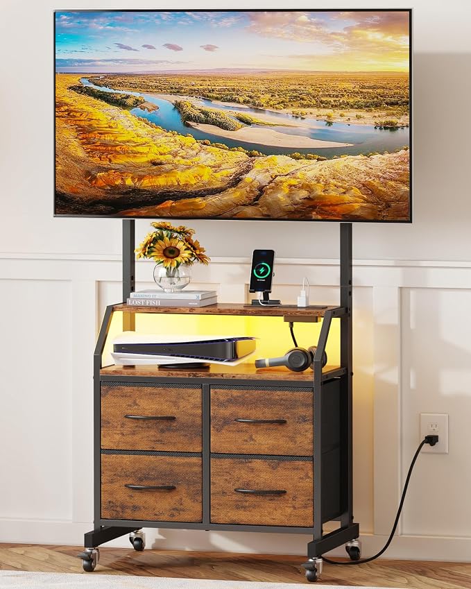 Rolling TV Stand with Mount & 4 Fabric Drawers by GYIIYUO