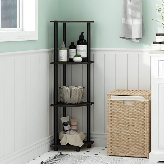 Furinno TURN-N-TUBE Corner Shelf, 4-Tier Corner Bookshelf, Display Storage - Image 2