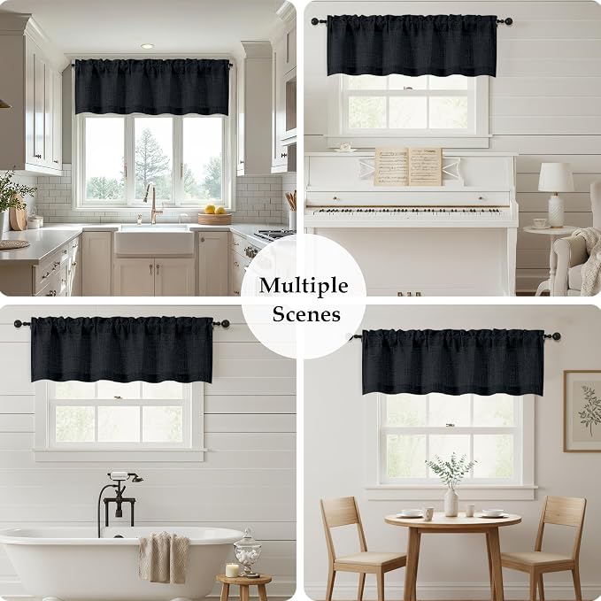 OWENIE Black Valances for Windows 1 Pcs 20 Inch Length, Light Filtering - Image 7