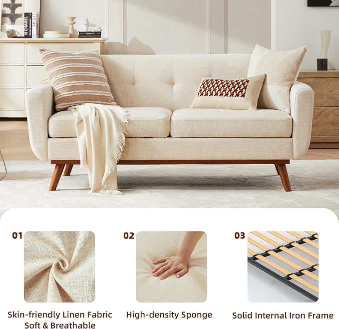 Kingfun 65.2" W Loveseat Sofa, Mid Century Modern Decor Love Seat Couches - Image 9