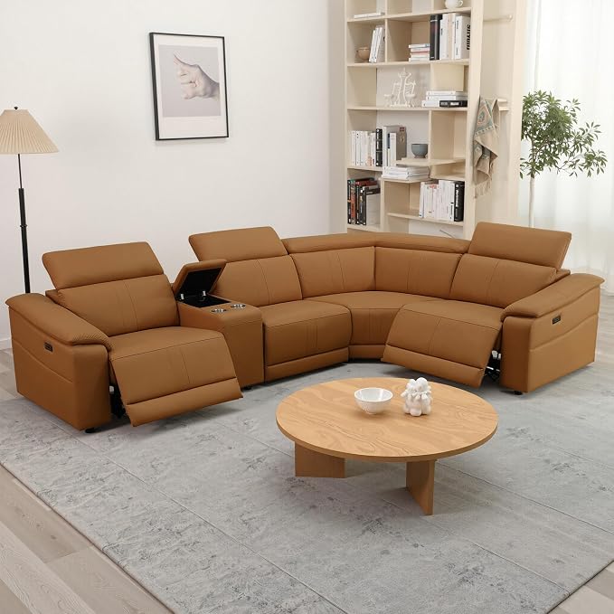 Power Recliner Sectional Sofa, L-Shaped Living Room Furniture Set, Leather - Image 3